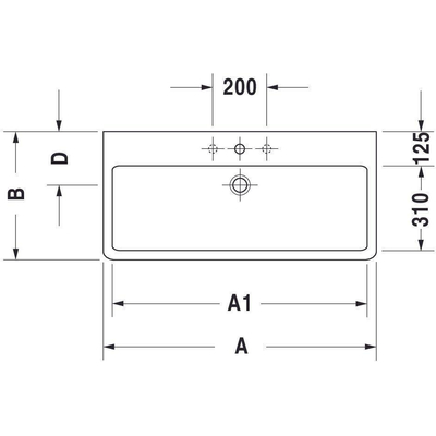 Duravit Vero wastafel 120x47cm 2 kraangaten met overloop wit