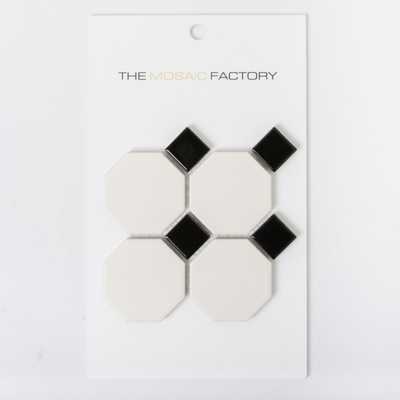 SAMPLE The Mosaic Factory Paris mozaïektegel 5,6x5,6x0,6cm en 2.3x2.3x0.6cm wandtegel voor binnen en buiten Keramiek wit met zwart