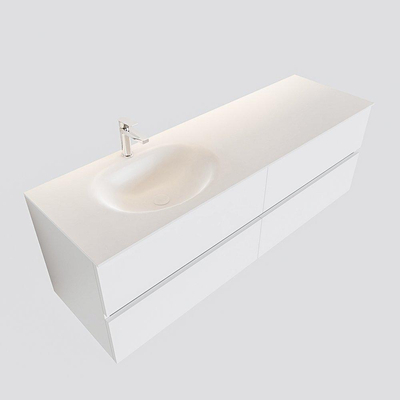 MONDIAZ VICA Badkamermeubelset - 150cm - 4 lades - wasbak Moon links - 1 kraangat - solid surface talc