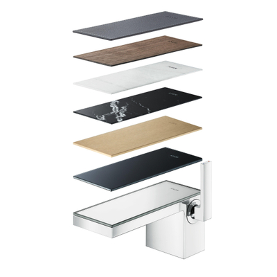 Hansgrohe AXOR MyEdition wastafelkraan 70 m. zwart glas met push open garnituur voorsprong 15.1cm chroom