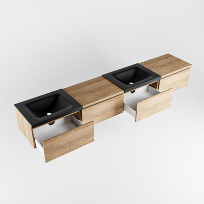 MONDIAZ BUKLA 240cm badmeubel met module 60 rechts kleur Washed Oak met 4 lades. Wastafel CLOUD dubbel 0 kraangaten kleur Urban.