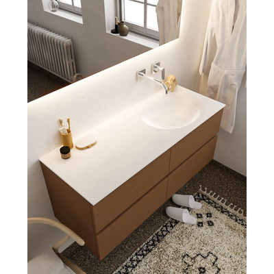 MONDIAZ VICA Badkamermeubelset - 120cm - 4 lades - wasbak Moon rechts - 0 kraangaten - solid surface rust