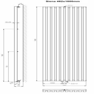 Plieger Siena designradiator verticaal enkel 1800x462mm 1094W wit