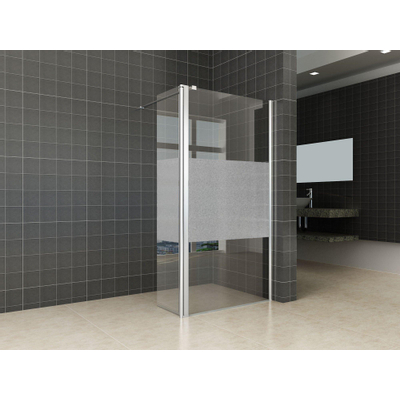 Wiesbaden Comfort zijwand draaibaar rechts 350 x 2000 x 10 mm nano helder glas met melkglas middenband/chroom