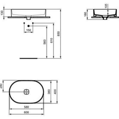 Ideal Standard Strada II opbouwwastafel ovaal zonder kraangat zonder overloop 60x40cm wit