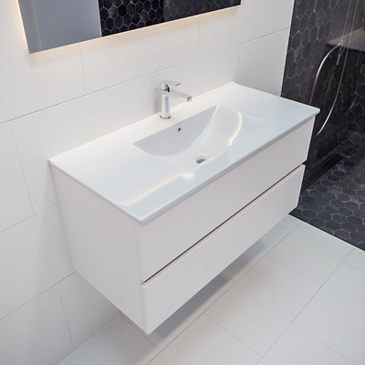 MONDIAZ VICA Badkamermeubelset - 100cm - 2 lades - wasbak Denia midden - 1 kraangat - solid surface talc