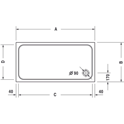 Duravit D Code douchebak acryl rechthoekig 110x75cm met afvoergat 90mm wit