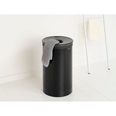 Brabantia Wasbox - 60 liter - kunststof deksel - uitneembare waszak - matt black/donker grijs