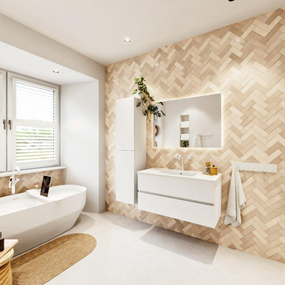 MONDIAZ VICA 100cm badmeubel onderkast Talc 2 lades. Wastafel DENIA midden 1 kraangat, kleur Glanzend Wit.