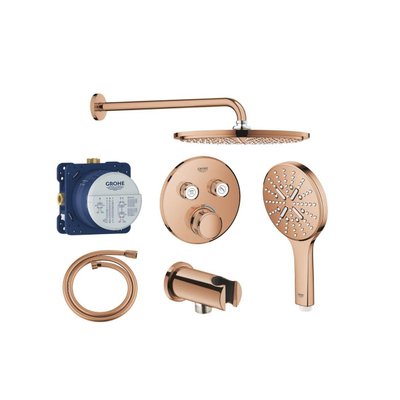 Grohe Grohtherm regendoucheset inbouw - hoofddouche rond - handdouche rond - gebogen wandarm - warm sunset