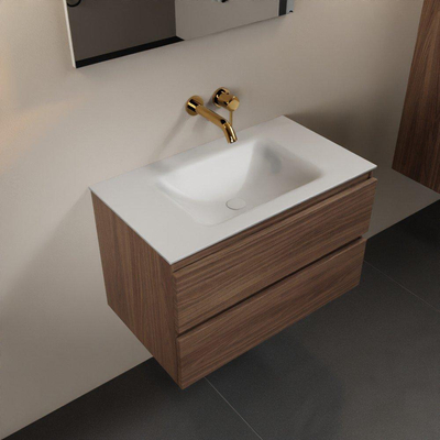 Mondiaz Aivy badmeubelset - 80x45x50cm - 0 kraangaten - 1 wasbak talc Solid surface - Midden - 2 lades - Met spiegel - Melamine Mocha