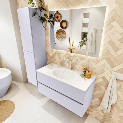 Mondiaz VICA Badkamermeubelset - 100cm - cale - 2 lades - Wastafel MOON - midden - 1 kraangat - kleur talc - XL versie 60cm hoog