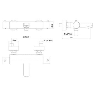 Royal plaza Malum two badkraan thermostatisch met omstel met koppelingen chroom