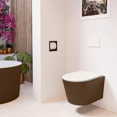 MONDIAZ LAVIE wandclosetpack - 36x53cm - diepspoel - rimless - Rust (bruin) - softclose - quick-release - toiletzitting - Linen (offwhite)