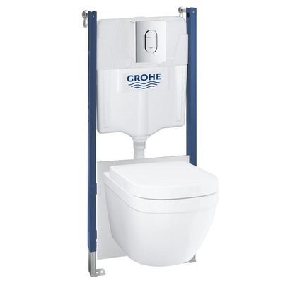 GROHE Euro Ceramic toiletset - Solido inbouwreservoir - spoelrandloos - softclose zitting - bedieningsplaat chroom - glans wit