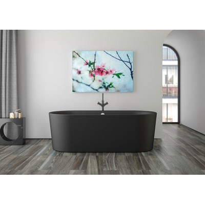 Plieger Kansas Vrijstaand bad - 180x80x60cm - met waterinlaat - met af- en overloopgarnituur - met poten - acryl - mat zwart