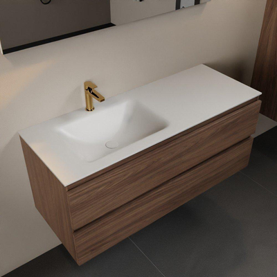 Mondiaz Aivy badmeubelset - 120x45x50cm - 1 kraangat - 1 wasbak talc Solid surface - Links - 2 lades - Met spiegel - Melamine Mocha