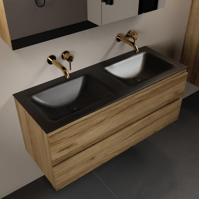 Mondiaz Aivy badmeubelset - 120x45x50cm - 0 kraangaten - 2 wasbakken urban Solid surface - Links en rechts - 2 lades - Met spiegelkast - Melamine Chai