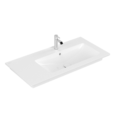 Villeroy en Boch Venticello meubelwastafel met wasbak rechts met 1 kraangat doorgestoken 100x50cm (geschikt voor 3 kraangaten) met overloop ceramic+ wit