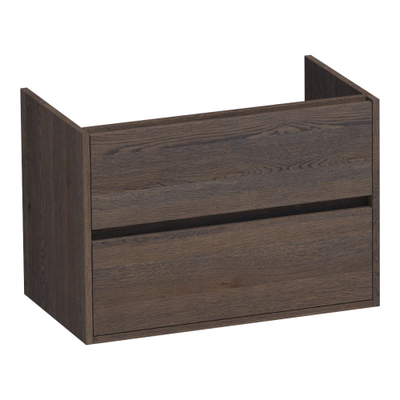 BRAUER Adore wastafelonderkast - 80x46x55cm - 2 softclose lades - greeploos - 1 sifon uitsparing - massief eiken - lamellen eiken zwart