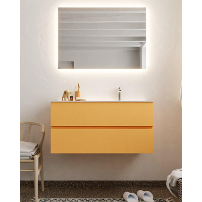 MONDIAZ VICA Badkamermeubelset - 100cm - 2 lades - wasbak Moon rechts - 1 kraangat - solid surface ocher