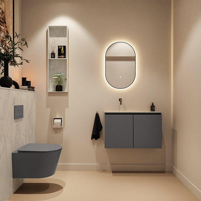 MONDIAZ TURE-DLUX 80cm toiletmeubel Dark Grey. EDEN wastafel Opalo positie links. Zonder kraangat.
