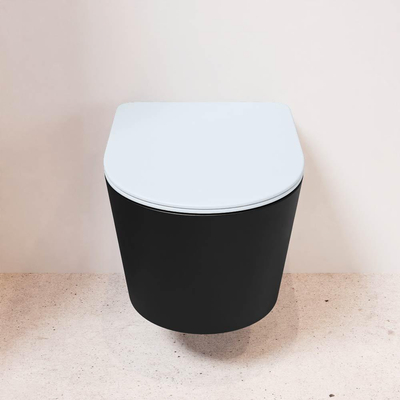 MONDIAZ LAVIE wandclosetpack - 36x53cm - diepspoel - rimless - Urban (zwart) - softclose - quick-release - toiletzitting - clay (blauw)