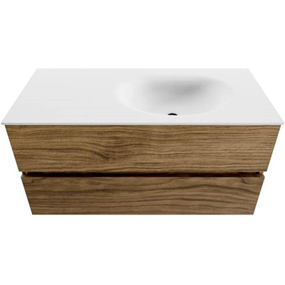 Mondiaz VICA 100cm badmeubel onderkast Chai 2 lades. Wastafel MOON rechts zonder kraangat, kleur Talc.