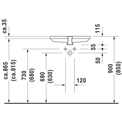 Duravit 2nd floor onderbouwwastafel zonder kraanvlak 55.5x38cm wit