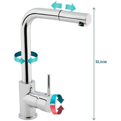 GO by Van Marcke Cocoon keukenmengkraan eengreeps met uittrekbare sproeier waterbesparend draaibaar chroom