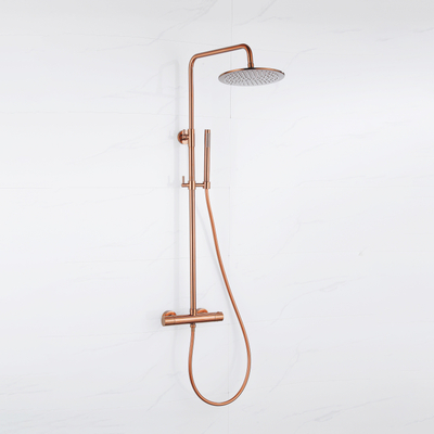 Fortifura Calvi Regendoucheset - thermostatisch - 25cm hoofddouche - gladde slang - staaf handdouche - Geborsteld koper PVD (Koper)