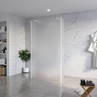 FugaFlow Eccelente Vetro Vrijstaande inloopdouche badkamer - 110x200cm - Glas mat - antikalk - 8mm veiligheidsglas - 2 zijwanden 30cm - met wandarmen en hoekprofielen - Wit mat -