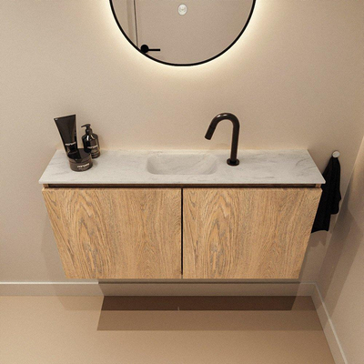MONDIAZ TURE-DLUX 100cm toiletmeubel Washed Oak. EDEN wastafel Opalo positie midden. Met 1 kraangat.