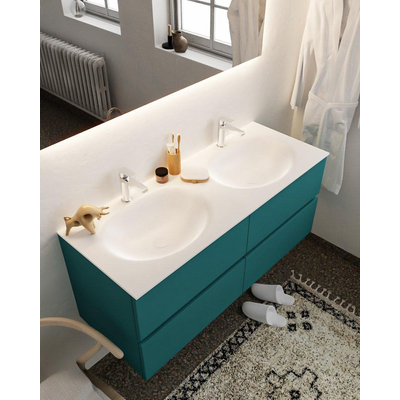 MONDIAZ VICA Badkamermeubelset - 120cm - 4 lades - wasbak Moon dubbel - 2 kraangaten - solid surface smag