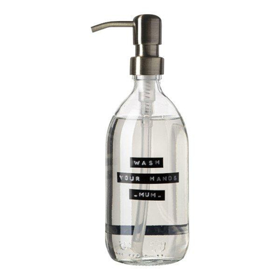 Wellmark Handzeep helder glas messing pomp 500ml tekst WASH YOUR HANDS-MUM-