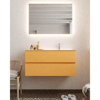 MONDIAZ VICA Badkamermeubelset - 100cm - 2 lades - wasbak Cloud rechts - 1 kraangat - solid surface ocher