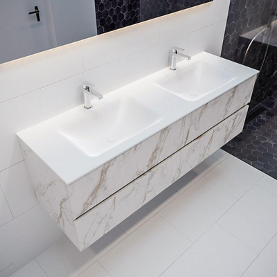 MONDIAZ VICA Badkamermeubelset - 150cm - 4 lades - wasbak Cloud dubbel - 2 kraangaten - solid surface carrara marmer