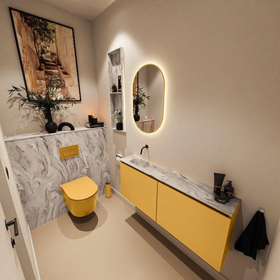 MONDIAZ TURE-DLUX 120cm toiletmeubel Ocher. EDEN wastafel Glace positie links. Zonder kraangat.