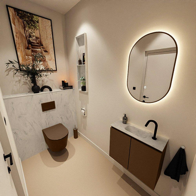 MONDIAZ TURE-DLUX 60cm toiletmeubel Rust. EDEN wastafel Opalo positie midden. Met 1 kraangat.