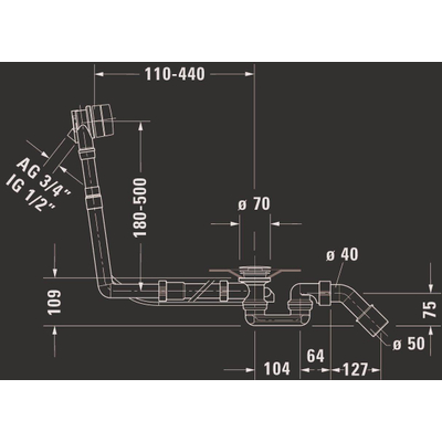 Duravit badafvoer overloop en vulcombinatie met waste chroom