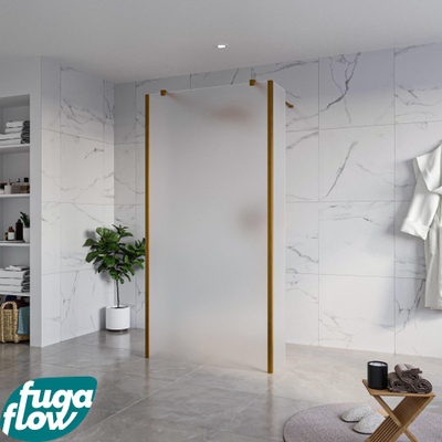 FugaFlow Eccelente Vetro Vrijstaande inloopdouche badkamer - 100x200cm - Glas mat - antikalk - 8mm veiligheidsglas - 2 zijwanden 30cm - met wandarmen en hoekprofielen - Koper geborsteld -