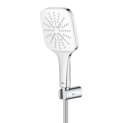 GROHE Rainshower SmartActive 130 Cube Handdoucheset - 3 straalsoorten - vierkant - met houder - gladde slang - 150cm - chroom/moon white
