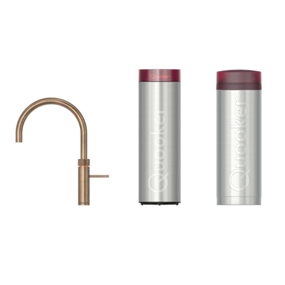 Quooker Fusion Round kokendwaterkraan - draaibare uitloop - PRO3 incl. Cube reservoir - Warm / kokend / bruisend / gefilterd water - Messing patina