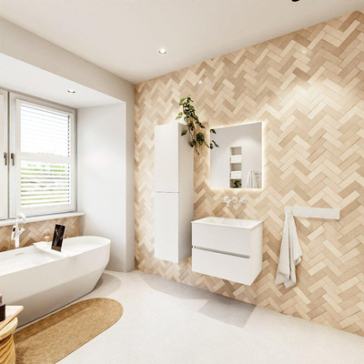 MONDIAZ VICA 60cm badmeubel onderkast Talc 2 lades. Wastafel CLOUD midden zonder kraangat, kleur Talc.