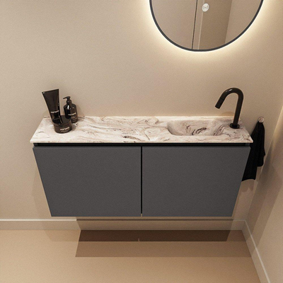 MONDIAZ TURE-DLUX 100cm toiletmeubel Dark Grey. EDEN wastafel Glace positie rechts. Met 1 kraangat.