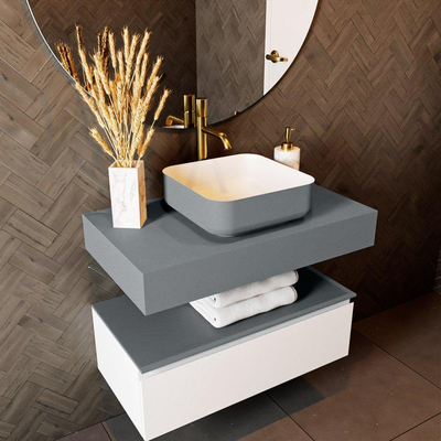 Mondiaz TOP 46 Vrijhangend Topblad - 80x46x12cm - geschikt voor waskom - Solid surface - Plata