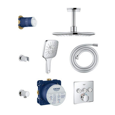 GROHE Grohtherm SmartControl Regendoucheset inbouw - hoofddouche vierkant 31cm - handdouche vierkant - plafondarm - chroom