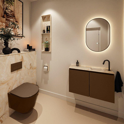 MONDIAZ TURE-DLUX 80cm toiletmeubel Rust. EDEN wastafel Frappe positie rechts. Met 1 kraangat.