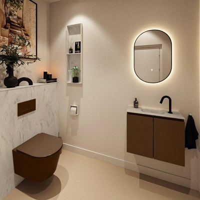 MONDIAZ TURE-DLUX 60cm toiletmeubel Rust. EDEN wastafel Opalo positie midden. Met 1 kraangat.