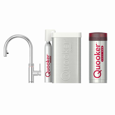 Quooker flex kokendwaterkraan - draaibare & uittrekbare uitloop - PRO3 incl. Cube reservoir - Warm / kokend / bruisend / gefilterd water - Chroom
